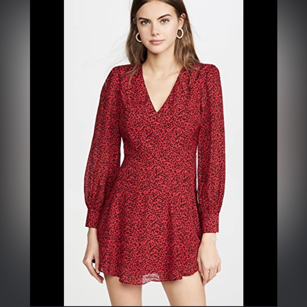 * Alice + Olivia Polly red leopard print long sleeve fit & flare dress size 0